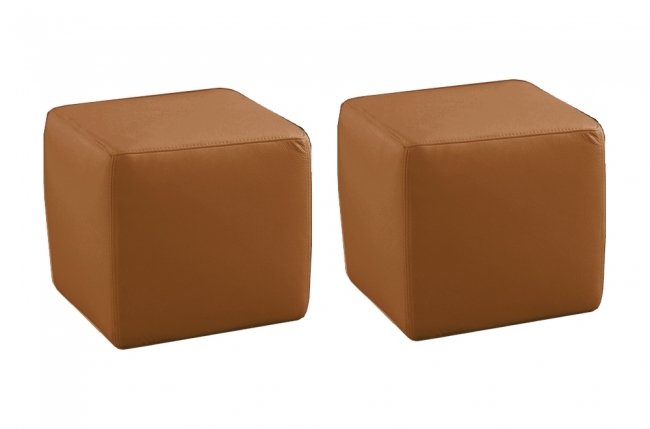 ensemble de 2 poufs carrés en cuir, marron.
